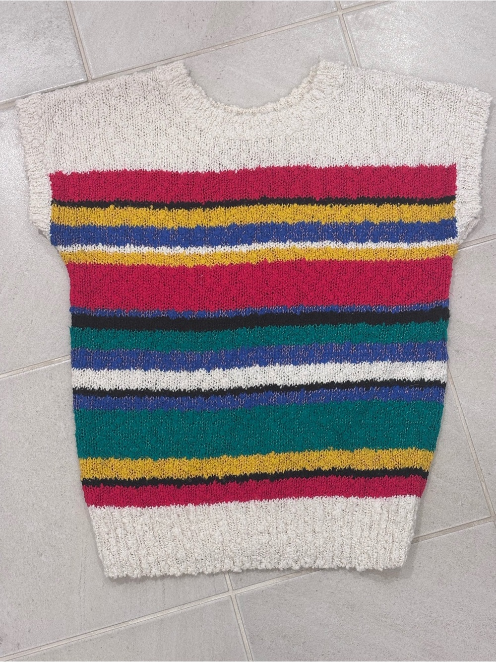 Vintage Beldoch Popper Striped Knit Short-Sleeve Crewneck Sweater Vest